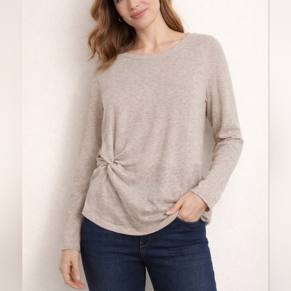 Sanctuary Beige Long Sleeve Top – Women's Fall Cozy Soft Business Casual Anthro